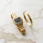 Gold Square Watch & Bracelet Set