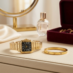 Gold Square Watch & Bracelet Set