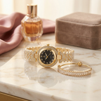 Gold Crystal Watch & Bracelet Set