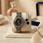 Black Crystal Watch & Bracelet Set
