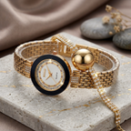 Gold & Black Watch & Bracelet Set