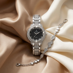 Silver Crystal Watch & Bracelet Set