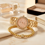 Rose Gold Watch & Ball Bracelet Set