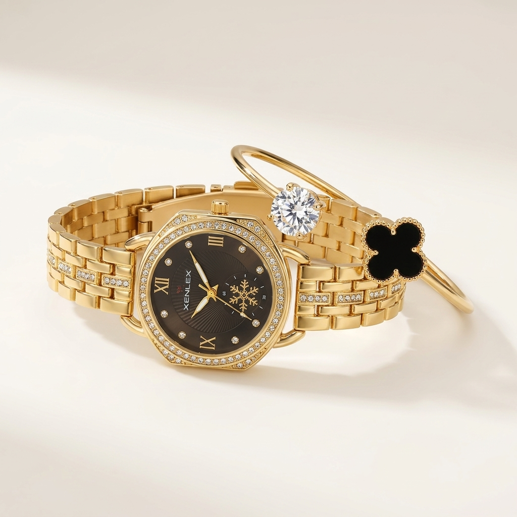 Watch 2 gold-tone women's watch and bracelet set