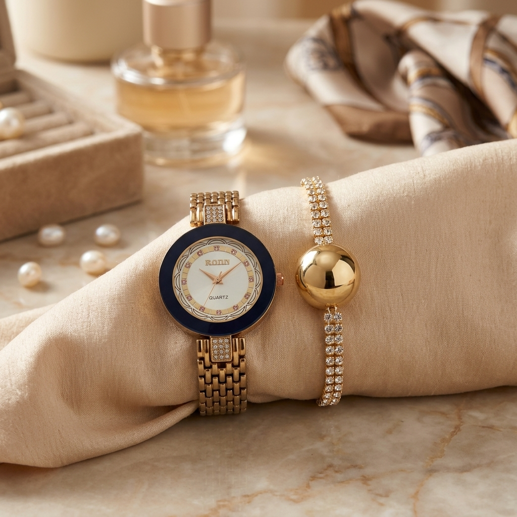 Watch 3 gold-tone women's watch and bracelet set