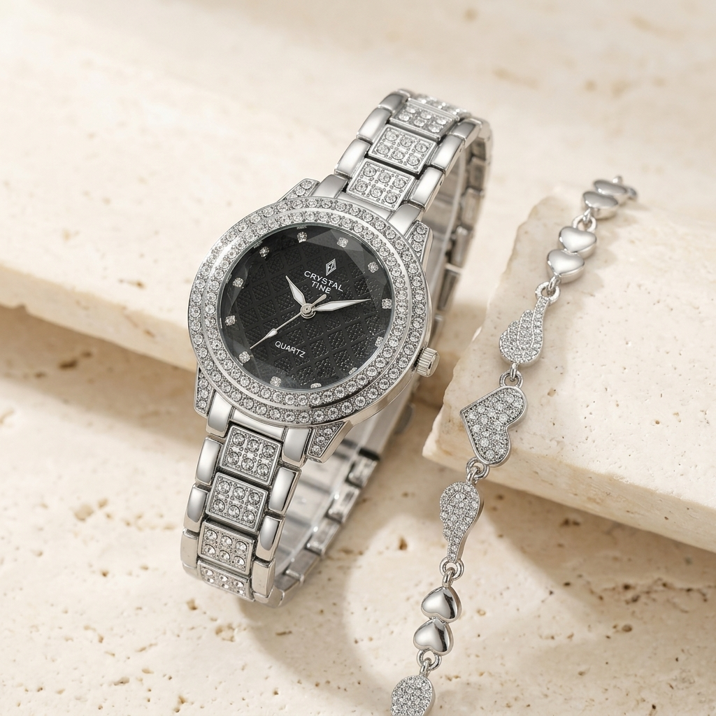 Watch 4 silver-tone women's watch and bracelet set