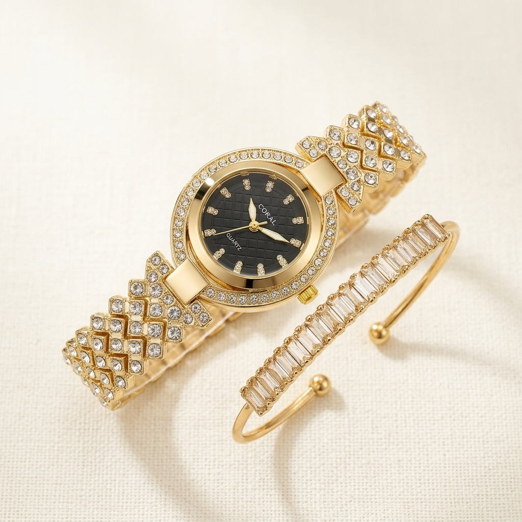 Watch 6 gold-tone women's watch and bracelet set